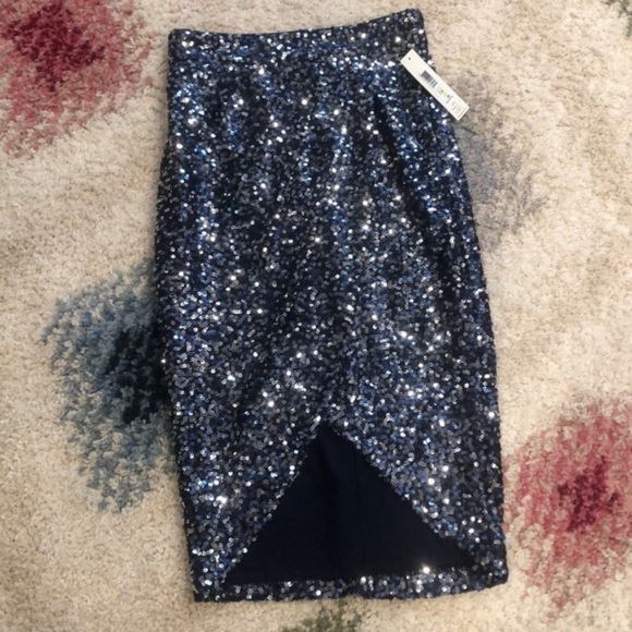 Blue sequin skirt faux wrap pencil - Picture 2 of 6